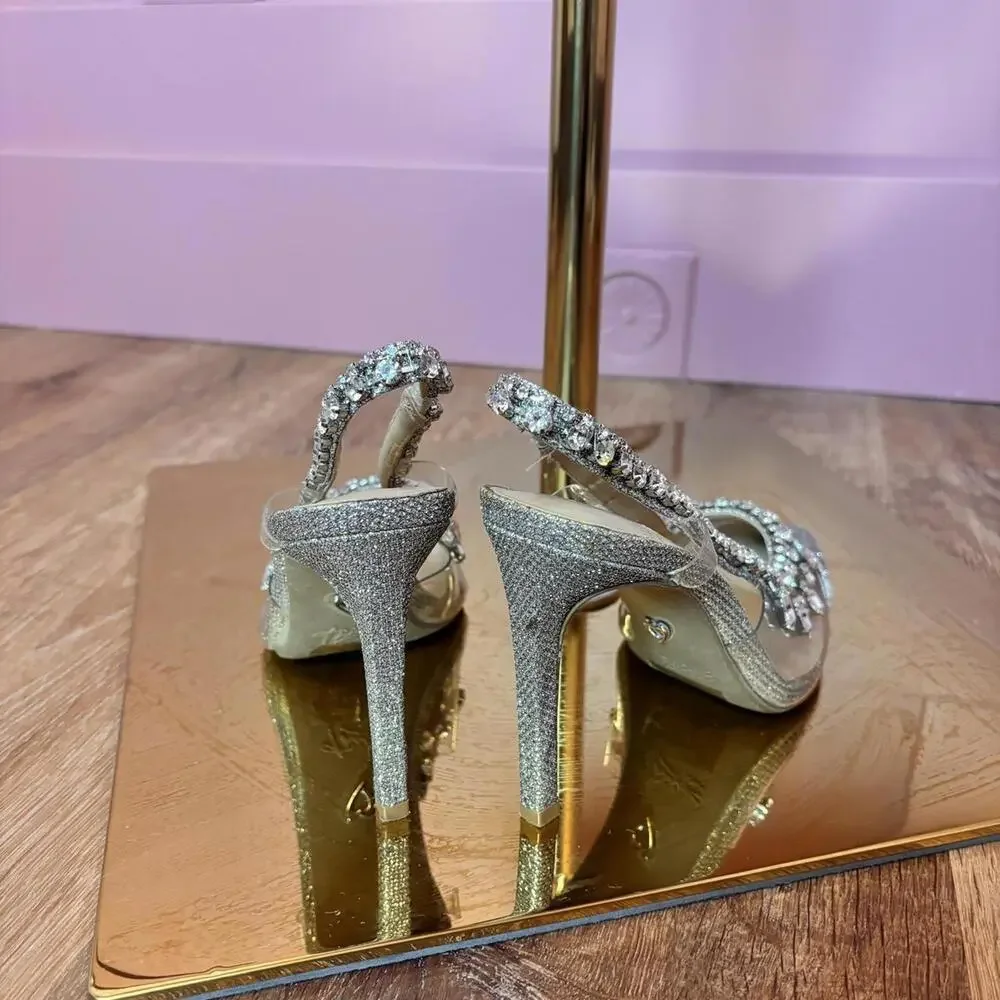 thalia sodi rhinestone slingback heel sz 5.5 silver prom homecoming formal